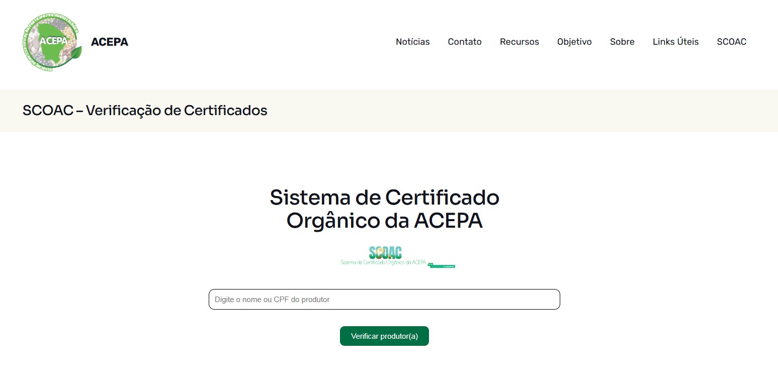 ACEPA lança novo portal com sistema de verificação de certificados orgânicos em fase de construção